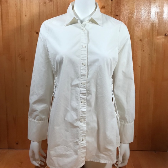 Project Runway Women M MD Medium Long Sleeve Button Shirt Blouse Top - Picture 1 of 5